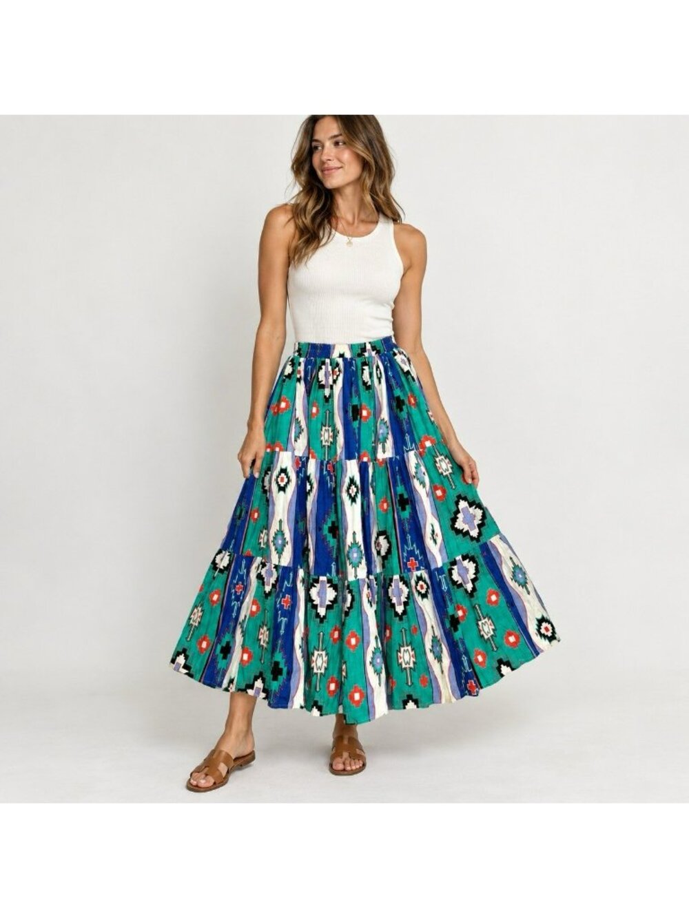 Vintage Circle T Midi Skirt Western Southwest Aztec Boho Size Small Made in USA
